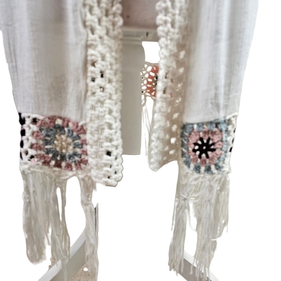 Oliver Fringe Crochet Boho Open Front Kimono Duster in S - Picture 3 of 7